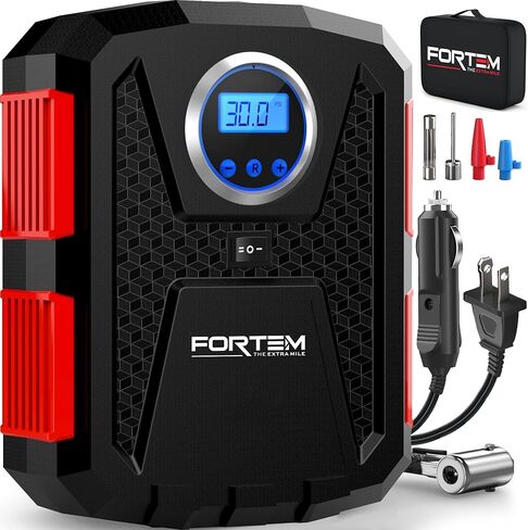 FORTEM Tire Inflator Portable Air Compressor, Air Pump for Car Tires and Bikes, Car Tire Pump w/Auto Shut Off, 150 PSI, 110V AC 12V DC, LED Light, Carrying Case, Perfect for Men, Women in Kuwait