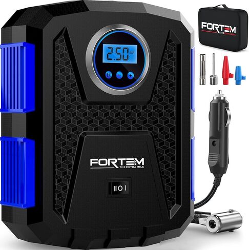 FORTEM Tire Inflator Portable Air Compressor, Air Pump for Car Tires and Bikes, Car Tire Pump w/Auto Shut Off, 150 PSI, 110V AC 12V DC, LED Light, Carrying Case, Perfect for Men, Women in Kuwait