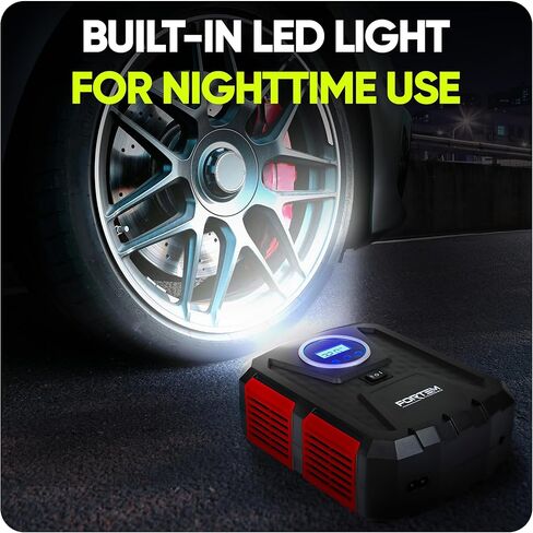 FORTEM Tire Inflator Portable Air Compressor, Air Pump for Car Tires and Bikes, Car Tire Pump w/Auto Shut Off, 150 PSI, 110V AC 12V DC, LED Light, Carrying Case, Perfect for Men, Women in Kuwait