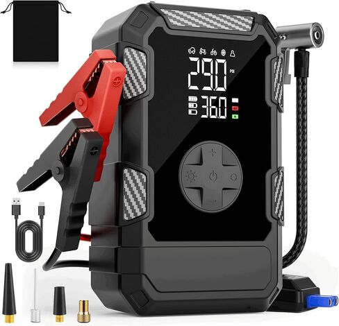 4000A Car Jumper Starter Portable with Air Compressor, 12V Battery Jump Starter with Tire Pump 150PSI for 10L Gas Diesel Engines, Car Battery Jumper Pack Combo with LED Light, Auto Shutoff in Saudi Arabia