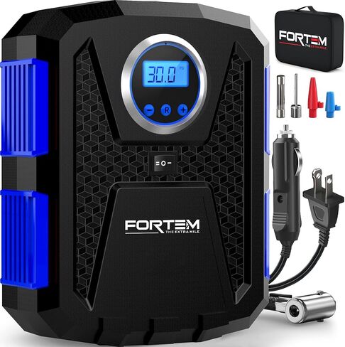 FORTEM Tire Inflator Portable Air Compressor, Air Pump for Car Tires and Bikes, Car Tire Pump w/Auto Shut Off, 150 PSI, 110V AC 12V DC, LED Light, Carrying Case, Perfect for Men, Women in Kuwait