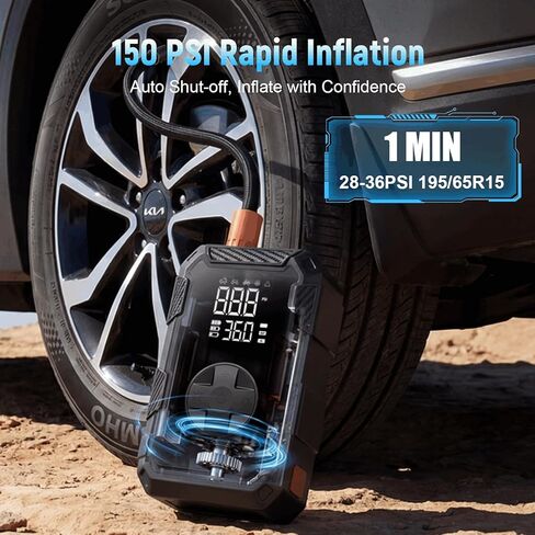 4000A Car Jumper Starter Portable with Air Compressor, 12V Battery Jump Starter with Tire Pump 150PSI for 10L Gas Diesel Engines, Car Battery Jumper Pack Combo with LED Light, Auto Shutoff in Saudi Arabia