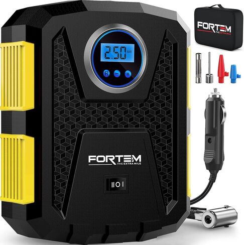 FORTEM Tire Inflator Portable Air Compressor, Air Pump for Car Tires and Bikes, Car Tire Pump w/Auto Shut Off, 150 PSI, 110V AC 12V DC, LED Light, Carrying Case, Perfect for Men, Women in Kuwait