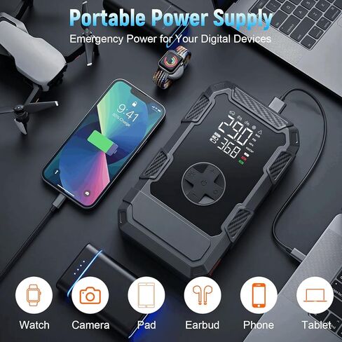 4000A Car Jumper Starter Portable with Air Compressor, 12V Battery Jump Starter with Tire Pump 150PSI for 10L Gas Diesel Engines, Car Battery Jumper Pack Combo with LED Light, Auto Shutoff in Saudi Arabia