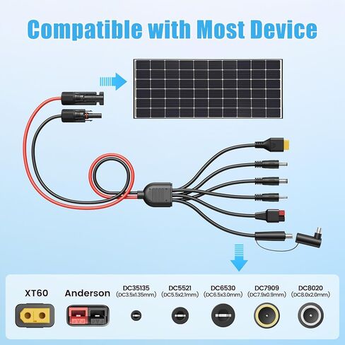 7-in-1 Solar Panel Adapter Connectors,3.6 Feet Universal 12AWG MC4 Cable to DC 8mm XT60 Anderson,Solar Charge Cable Kit Multiple DC Adapters for RC Battery Portable Power Stations, Solar Generators in Saudi Arabia
