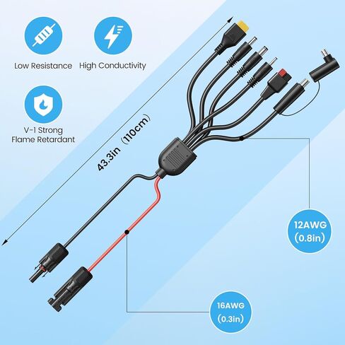 7-in-1 Solar Panel Adapter Connectors,3.6 Feet Universal 12AWG MC4 Cable to DC 8mm XT60 Anderson,Solar Charge Cable Kit Multiple DC Adapters for RC Battery Portable Power Stations, Solar Generators in Saudi Arabia