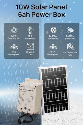 ECO-WORTHY Power Box for Solar Tracker System IP65 Waterproof: 10W Monocrystalline Solar Panel + 6AH 12V LiFePO4 Battery with 3000+ Cycles and BMS Protection Plug and Play for Garden and Outdoor in Kuwait
