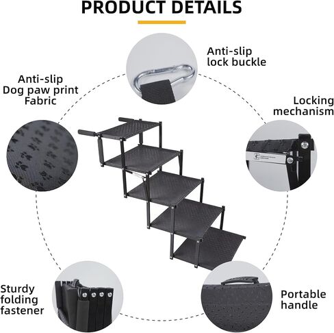 Dog Stairs 4 Steps Foldable Dog Ramp with Non-Slip Surface, Portable Dog Steps for Cars,SUV and Truck, Supports up to 250 lbs in Saudi Arabia