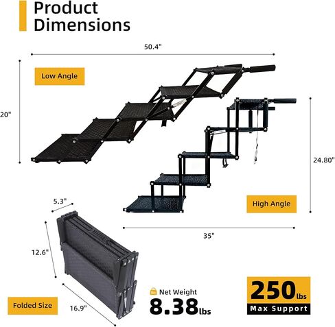Dog Stairs 4 Steps Foldable Dog Ramp with Non-Slip Surface, Portable Dog Steps for Cars,SUV and Truck, Supports up to 250 lbs in Saudi Arabia