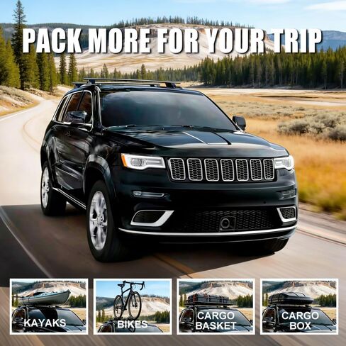 Locking Roof Rack Cross Bars for 2011-2021 Jeep Grand Cherokee with Grooved Side Rails, 260LB Heavy Duty Aluminum Cargo Bars, Anti-Theft Roof Rail Crossbars (Black) in Saudi Arabia