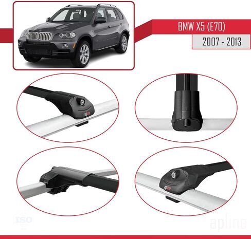 Compatible with BMW X5 (E70) 2006-2013 ACE-1 Model Car Roof Rack Cross Bar Black Aluminium 2 Bars in Saudi Arabia