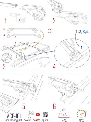 Compatible with BMW X5 (E70) 2006-2013 ACE-1 Model Car Roof Rack Cross Bar Black Aluminium 2 Bars in Saudi Arabia