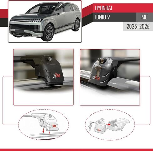 Compatible with Hyundai Ioniq 9 (ME) 2025-2026 ACE-2 Model Car Roof Rack Cross Bar Black Aluminium 2 Bars in Saudi Arabia