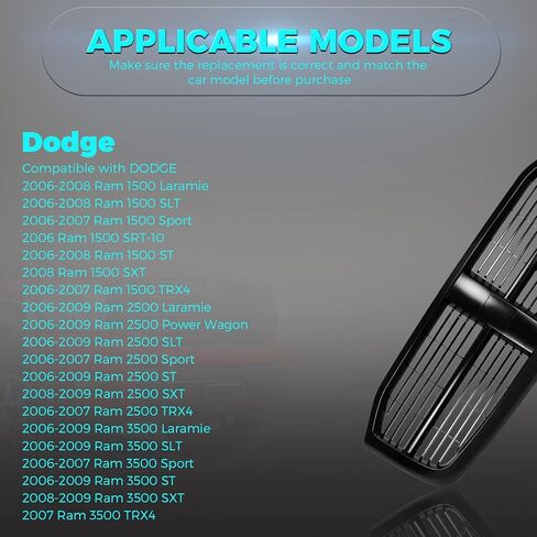 2006-2009 Compatible With Dodge Ram 1500 2500 3500 Pickup Truck Front Grille Grill Black 5JY121SPAF CH1200280 in Kuwait