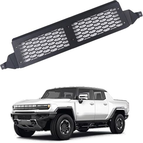 غطاء شبكة فتحة تهوية مدخل الهواء السفلي للمصد الأمامي متوافق مع Hummer EV 2022-2026 SUT واقي شبكة مدخل المصد الأمامي غطاء حماية شبكي (أسود) in Kuwait
