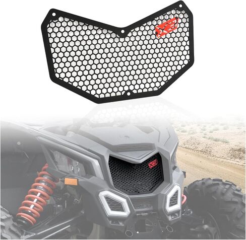 شواية حديد أمامية مع شعار X3 لملحقات Can-Am Maverick X3 XDS XRS MAX Turbo RR 2017-2025، لوحة شبكية معدنية مجلفنة جديدة سوداء اللون قابلة للتحريك، مثبتة بمسامير in Kuwait