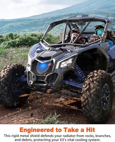شواية حديد أمامية مع شعار X3 لملحقات Can-Am Maverick X3 XDS XRS MAX Turbo RR 2017-2025، لوحة شبكية معدنية مجلفنة جديدة سوداء اللون قابلة للتحريك، مثبتة بمسامير in Kuwait