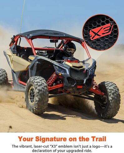 شواية حديد أمامية مع شعار X3 لملحقات Can-Am Maverick X3 XDS XRS MAX Turbo RR 2017-2025، لوحة شبكية معدنية مجلفنة جديدة سوداء اللون قابلة للتحريك، مثبتة بمسامير in Kuwait