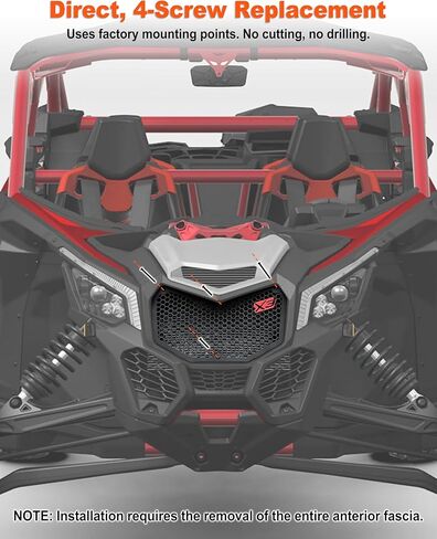 شواية حديد أمامية مع شعار X3 لملحقات Can-Am Maverick X3 XDS XRS MAX Turbo RR 2017-2025، لوحة شبكية معدنية مجلفنة جديدة سوداء اللون قابلة للتحريك، مثبتة بمسامير in Kuwait