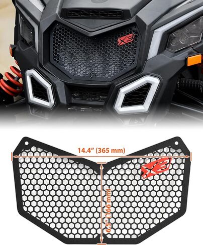 شواية حديد أمامية مع شعار X3 لملحقات Can-Am Maverick X3 XDS XRS MAX Turbo RR 2017-2025، لوحة شبكية معدنية مجلفنة جديدة سوداء اللون قابلة للتحريك، مثبتة بمسامير in Kuwait