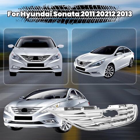 Front Bumper Upper Grille Compatible with Hyundai Sonata 2011 2012 2013 Chrome ABS Radiator Grill Replacement Part Grille,HY1200154, 863503S100 in Saudi Arabia