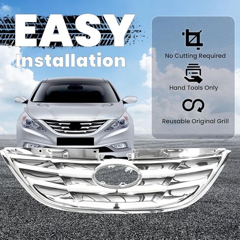 Front Bumper Upper Grille Compatible with Hyundai Sonata 2011 2012 2013 Chrome ABS Radiator Grill Replacement Part Grille,HY1200154, 863503S100 in Saudi Arabia