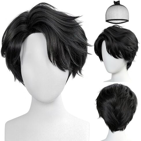BESTBEL+Hair Cap Angel Dust Wig Short White and Pink Wig for Men Short Spiky Wig White and Pink Anime Wig for Halloween Cosplay Mens Cosplay Outfit Wig Synthetic Wig for Costume Party in Saudi Arabia