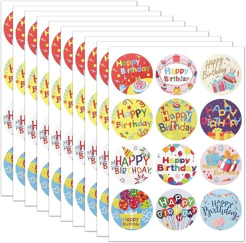 Happy Birthday Stickers 120 Pcs 2" Colorful Happy Birthday Stickers Round Self Adhesive Seal Label Sticker for Cards, Envelopes, Gift Wrapping (12 Styles) in Kuwait