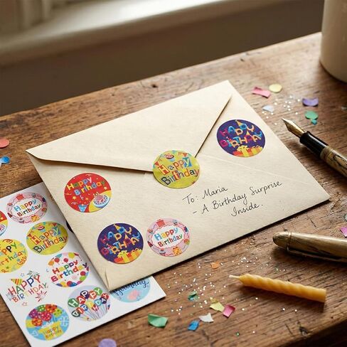 Happy Birthday Stickers 120 Pcs 2" Colorful Happy Birthday Stickers Round Self Adhesive Seal Label Sticker for Cards, Envelopes, Gift Wrapping (12 Styles) in Kuwait