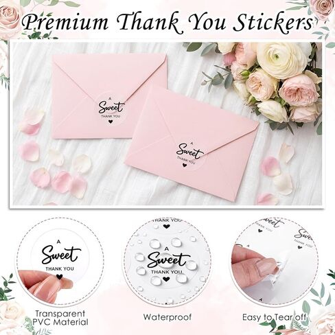 500 Pcs A Sweet Thank You Stickers 1.5 Inch Clear Black Envelope Seals Thank You Party Favor Labels Stickers for Wedding Baby Shower Birthday Gift Wrapping DIY Craft Small Business in Kuwait