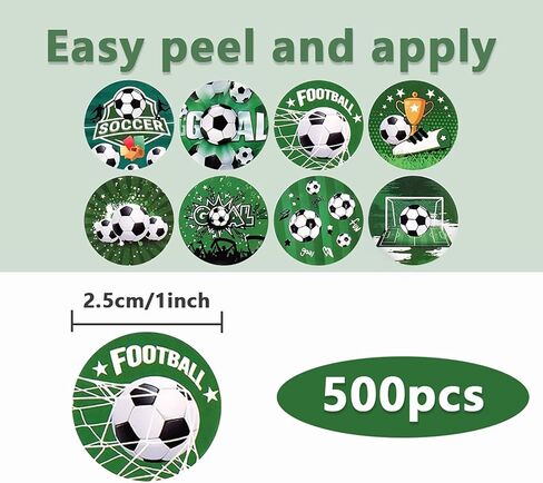 500Pcs Soccer Sticker Roll, 1 Inch Round Green Design Soccer Ball Label Stickers Self-Adhesive Sports Theme Decorative Stickers for DIY Scrapbook Classroom Teacher Incentive Envelope Seals in Saudi Arabia