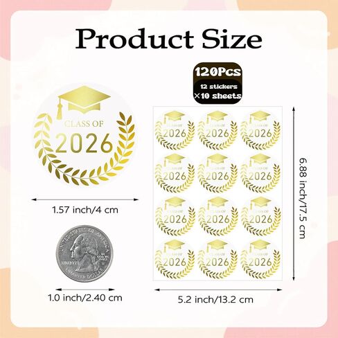 120Pcs 2026 Graduation Stickers for Envelopes, 1.6" Gold Foil Class of 2026 Party Favors, Transparent Congrats Grad Stickers with Cap for School Invitation Grad Party Favors Labels in Saudi Arabia