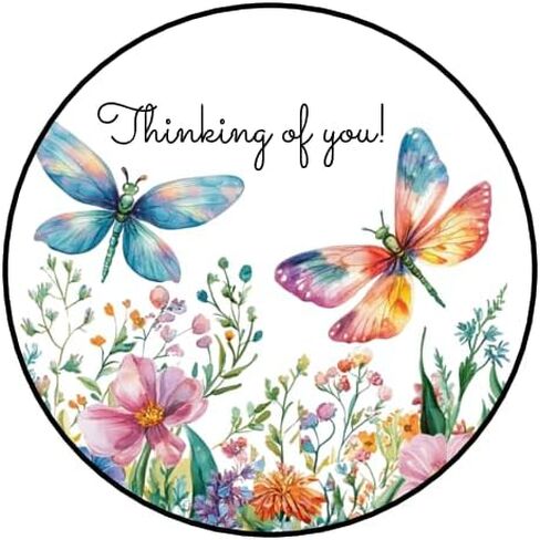 30 pcs Thinking of You Stickers Favor Labels Tags Envelope Seals Stamps 1.5" Round Sticker for Packages Small Business Cards Letters Gifts Boxes, Butterflies, Flowers in Kuwait