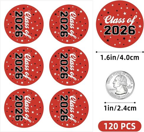 120 Pack Class of 2026 Graduation Stickers – Red Party Favor Bag Labels, 1.6 Inch Round Envelope Seals, Graduation Party Favors & Decorations (Available in Black, Red, and Blue) in Saudi Arabia