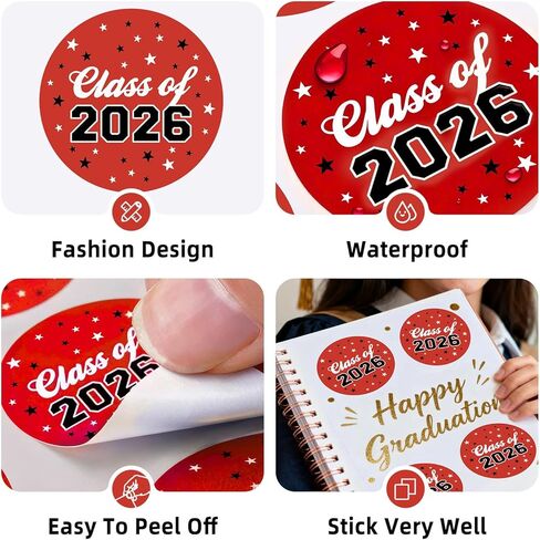 120 Pack Class of 2026 Graduation Stickers – Red Party Favor Bag Labels, 1.6 Inch Round Envelope Seals, Graduation Party Favors & Decorations (Available in Black, Red, and Blue) in Saudi Arabia