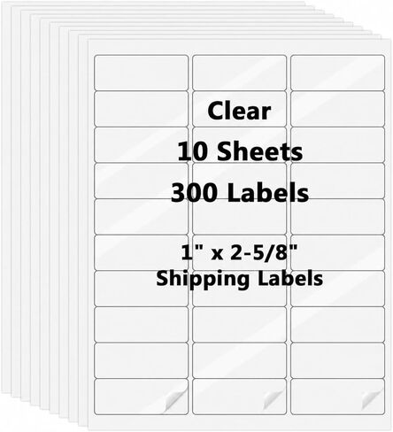 300 Pcs 1" x2-5/8 Clear 30 Up Mailing Address Labels for Laser & Inkjet Printer, Risepekt 10 Sheets Waterproof 1x2.625 30 per Sheet on US Letter, Transparent 30 per Page Return Address Stickers in Saudi Arabia