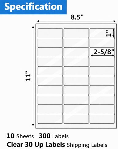 300 Pcs 1" x2-5/8 Clear 30 Up Mailing Address Labels for Laser & Inkjet Printer, Risepekt 10 Sheets Waterproof 1x2.625 30 per Sheet on US Letter, Transparent 30 per Page Return Address Stickers in Saudi Arabia