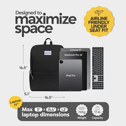 Laptop Backpack for Men 17 Inch – Work & Travel Backpack with Luggage Strap, Trolley Sleeve and Padded Compartment – Black in Saudi Arabia