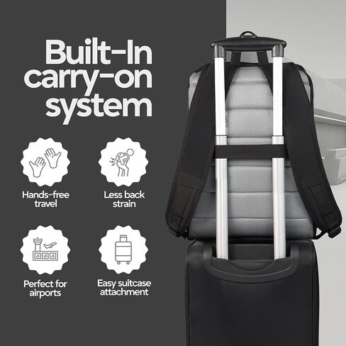 Laptop Backpack for Men 17 Inch – Work & Travel Backpack with Luggage Strap, Trolley Sleeve and Padded Compartment – Black in Saudi Arabia