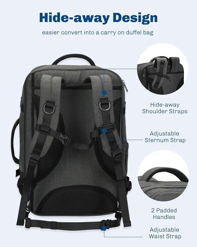 حقيبة ظهر Hynes Eagle 44L تحمل على الظهر معتمدة من شركة الطيران للرجال والنساء حقيبة ظهر كبيرة للكمبيوتر المحمول مقاس 17 بوصة من النايلون حقيبة ظهر ليلية لعطلة نهاية الأسبوع باللون الرمادي in Kuwait