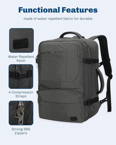 حقيبة ظهر Hynes Eagle 44L تحمل على الظهر معتمدة من شركة الطيران للرجال والنساء حقيبة ظهر كبيرة للكمبيوتر المحمول مقاس 17 بوصة من النايلون حقيبة ظهر ليلية لعطلة نهاية الأسبوع باللون الرمادي in Kuwait