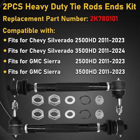 مجموعة نهاية قضيب ربط 0-6 بوصة قابلة للتعديل للخدمة الشاقة 2K780101 لسيارة Chevy/GMC Silverado Sierra 2500HD 3500HD 2011-2024 قضيب ربط أمامي داخلي وخارجي للشاحنات المرفوعة in Kuwait