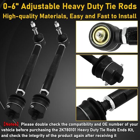 مجموعة نهاية قضيب ربط 0-6 بوصة قابلة للتعديل للخدمة الشاقة 2K780101 لسيارة Chevy/GMC Silverado Sierra 2500HD 3500HD 2011-2024 قضيب ربط أمامي داخلي وخارجي للشاحنات المرفوعة in Kuwait