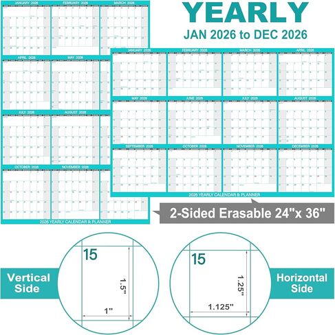 24" x 36" 2025 Yearly Large Wall Calendar - with 3 Pack Fineliner Color Pens,12 Months Annual Yearly Planner Calendar 2025, Erasable Wet & Dry, Reusable 2-Sided Horizontal (Blue) in Saudi Arabia