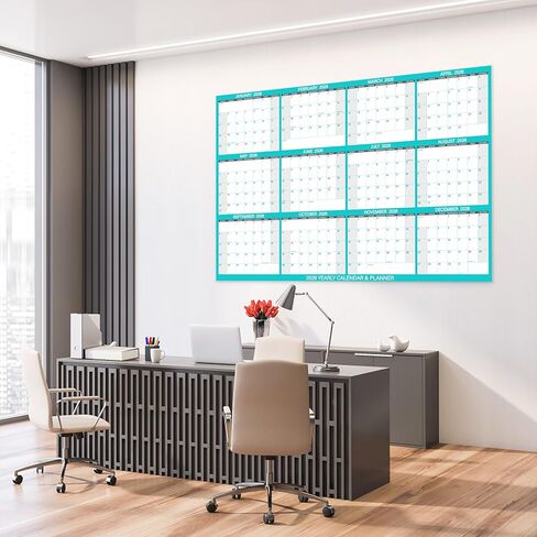 24" x 36" 2025 Yearly Large Wall Calendar - with 3 Pack Fineliner Color Pens,12 Months Annual Yearly Planner Calendar 2025, Erasable Wet & Dry, Reusable 2-Sided Horizontal (Blue) in Saudi Arabia