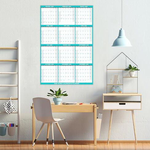 24" x 36" 2025 Yearly Large Wall Calendar - with 3 Pack Fineliner Color Pens,12 Months Annual Yearly Planner Calendar 2025, Erasable Wet & Dry, Reusable 2-Sided Horizontal (Blue) in Saudi Arabia