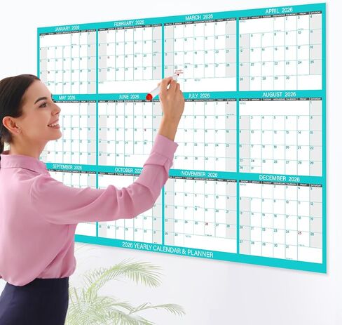24" x 36" 2025 Yearly Large Wall Calendar - with 3 Pack Fineliner Color Pens,12 Months Annual Yearly Planner Calendar 2025, Erasable Wet & Dry, Reusable 2-Sided Horizontal (Blue) in Saudi Arabia