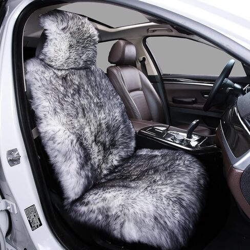AOGELAN Sheepskin Car Seat Cover, Fluffy Fuzzy Long Wool Front Seat Covers, Universal Fits Most Car SUV Truck Minivan, Airbag Compatible (Wolf Tipped,1 Pcs) in Saudi Arabia