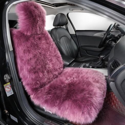 AOGELAN Sheepskin Car Seat Cover, Fluffy Fuzzy Long Wool Front Seat Covers, Universal Fits Most Car SUV Truck Minivan, Airbag Compatible (Wolf Tipped,1 Pcs) in Saudi Arabia