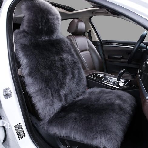 AOGELAN Sheepskin Car Seat Cover, Fluffy Fuzzy Long Wool Front Seat Covers, Universal Fits Most Car SUV Truck Minivan, Airbag Compatible (Wolf Tipped,1 Pcs) in Saudi Arabia